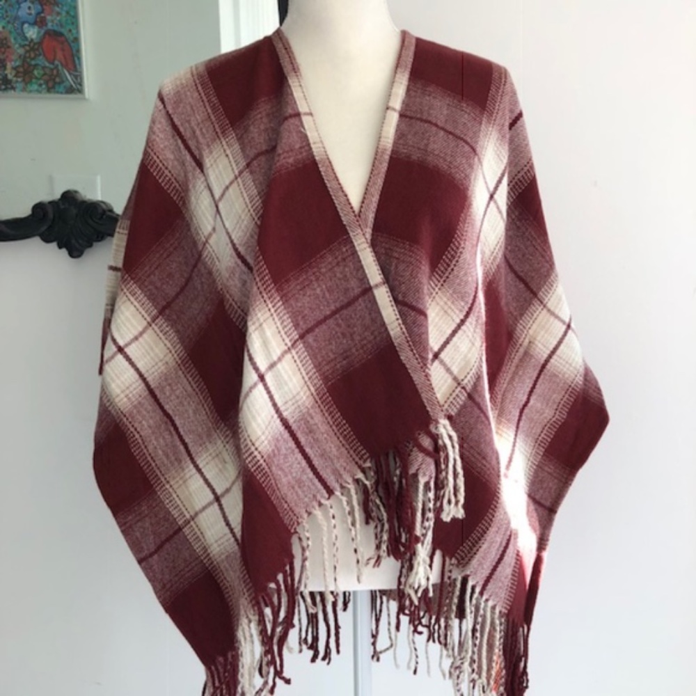 Hollister Plaid Wrap with Fringe